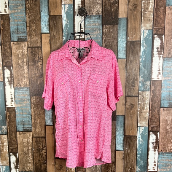 Wrangler Tops - Wrangler Pink Patterned snap button  Short Sleeve button down Shirt